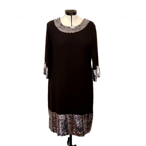 Ulla Popken Formal Black Sequin Dress, Size 16/18 - Picture 2 of 12